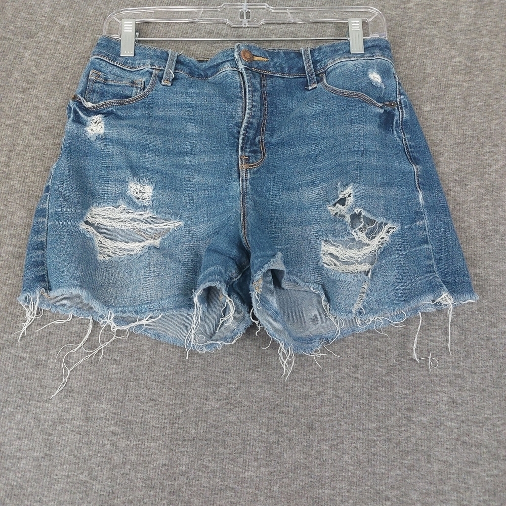 OLD NAVY JEANS WOMENS BLUE HIGH RISE CUT OFF DISTRESSED DESTROYED DENIM SHORTS 8